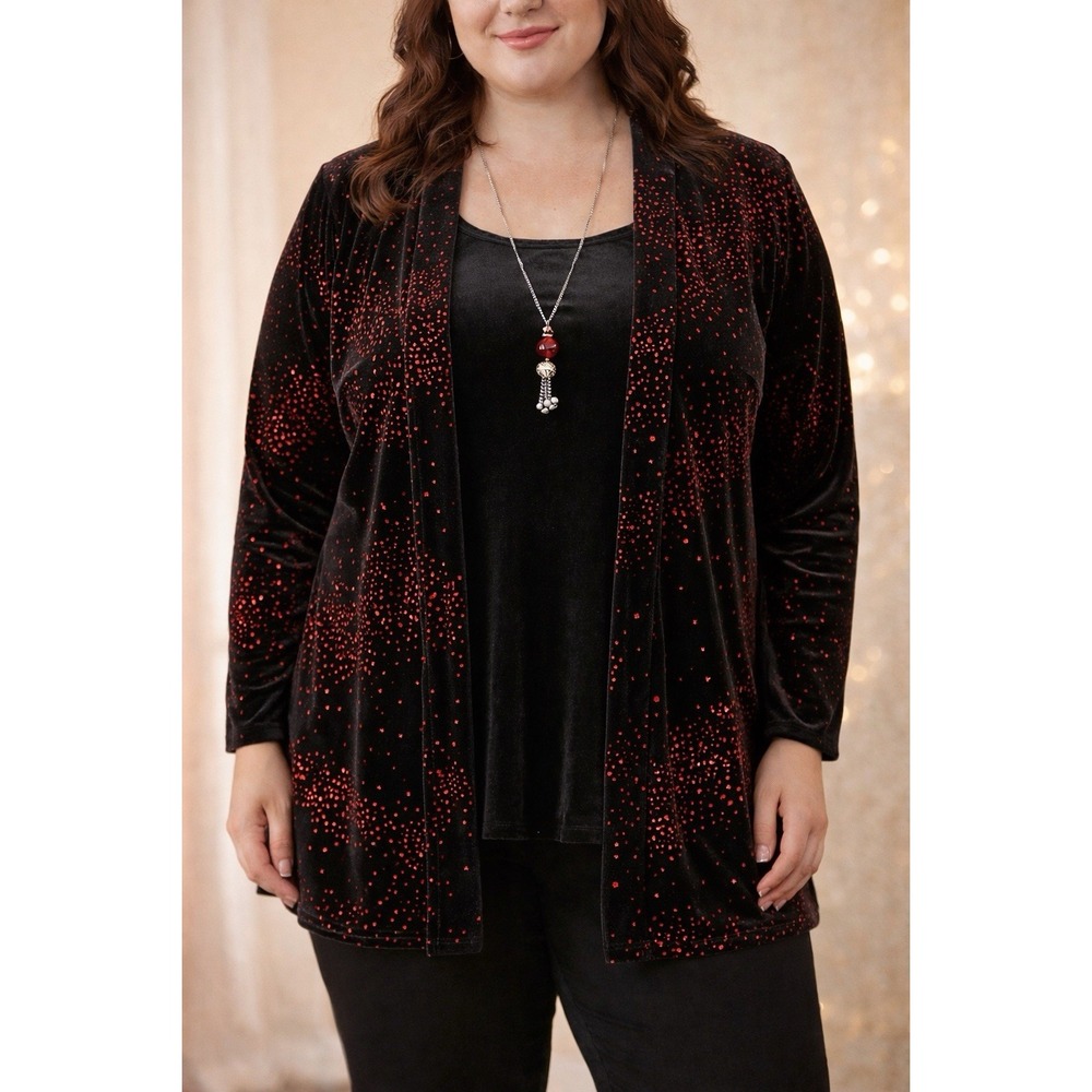 Elementz Twofer Top Women 1X Black Red Sparkle Whimsigoth‎ Fairy Goth